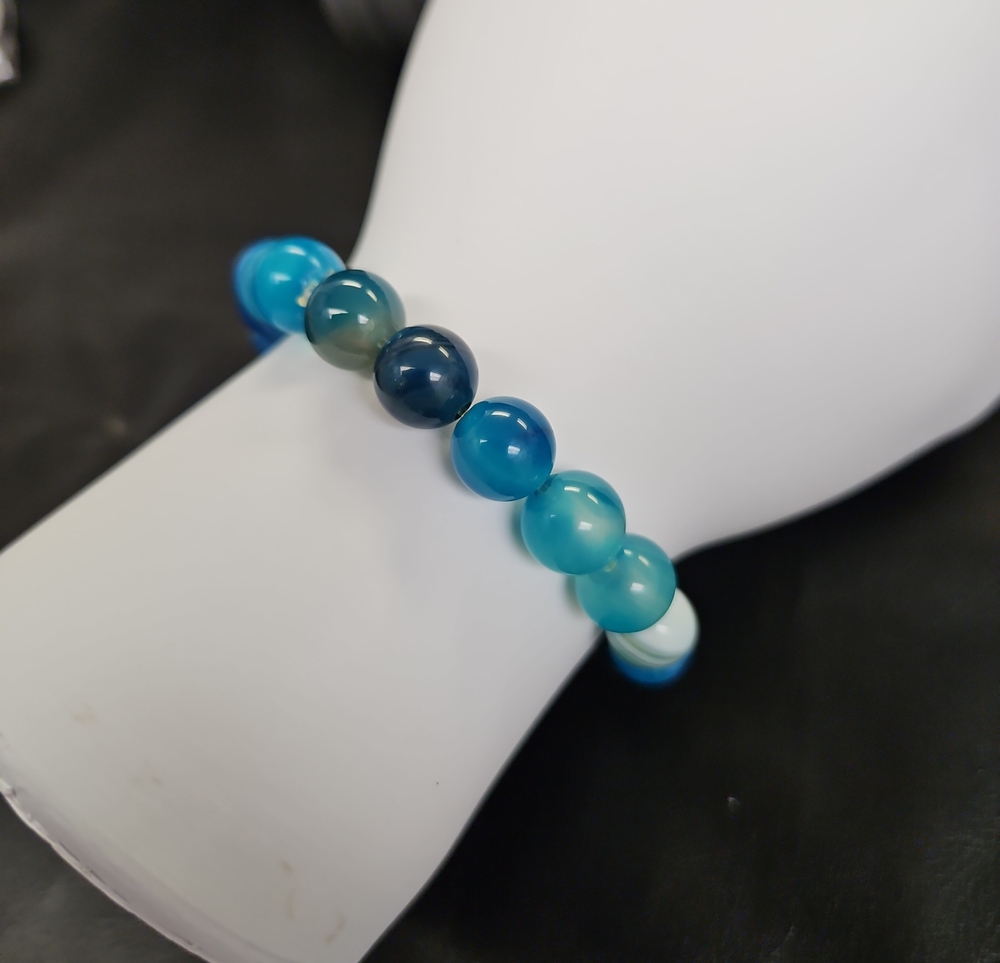 Blue Agate Bead Stretch Bracelet - Elegant Women's Jewelry